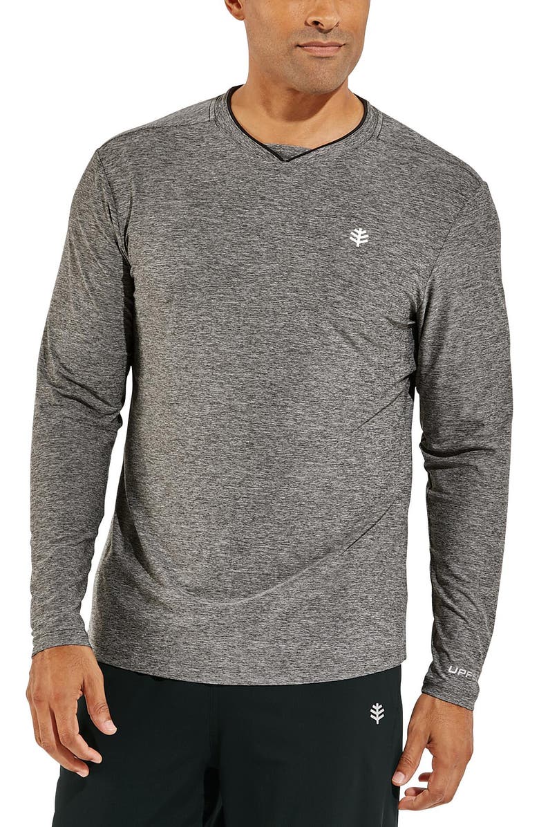 Coolibar Men's Long Sleeve Tennis T-Shirt, UPF 50+ Sun Protection, Tiebreaker, Main, color, Charcoal Heather