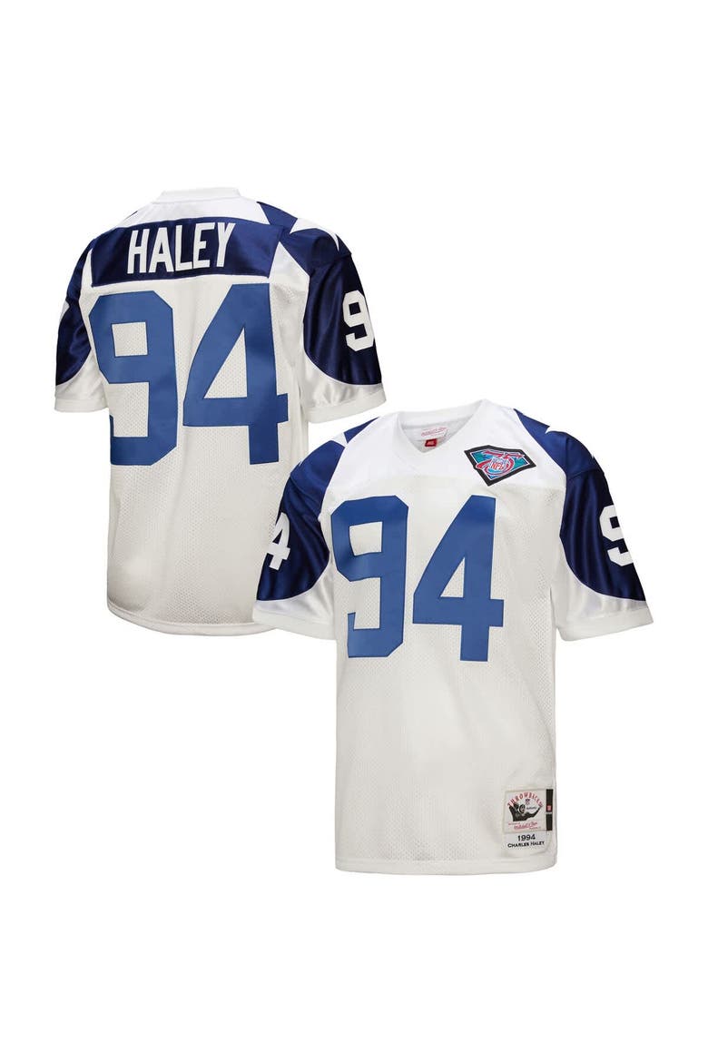 Men's Mitchell & Ness Charles Haley White Dallas Cowboys 1994 Authentic Throwback Retired Player Jersey, Main, color, White