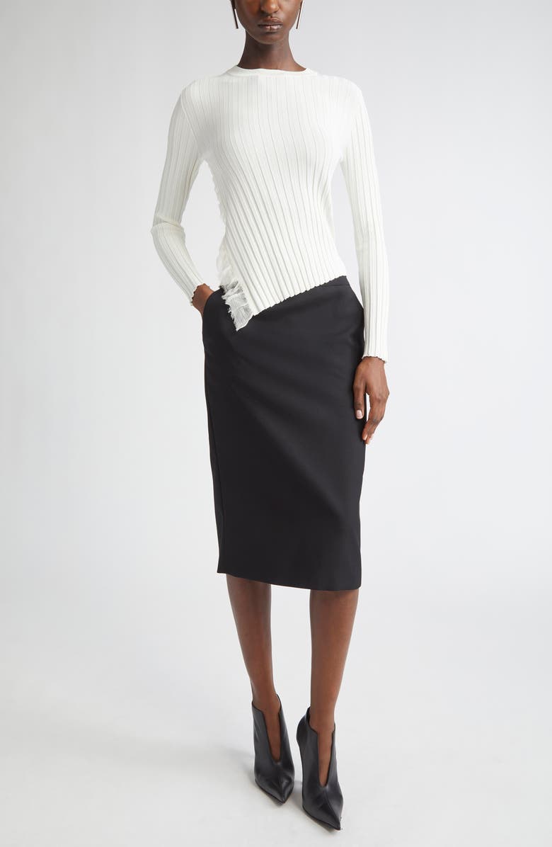 McQueen Asymmetric Ruffle Detail Rib Sweater, Alternate, color, Ivory