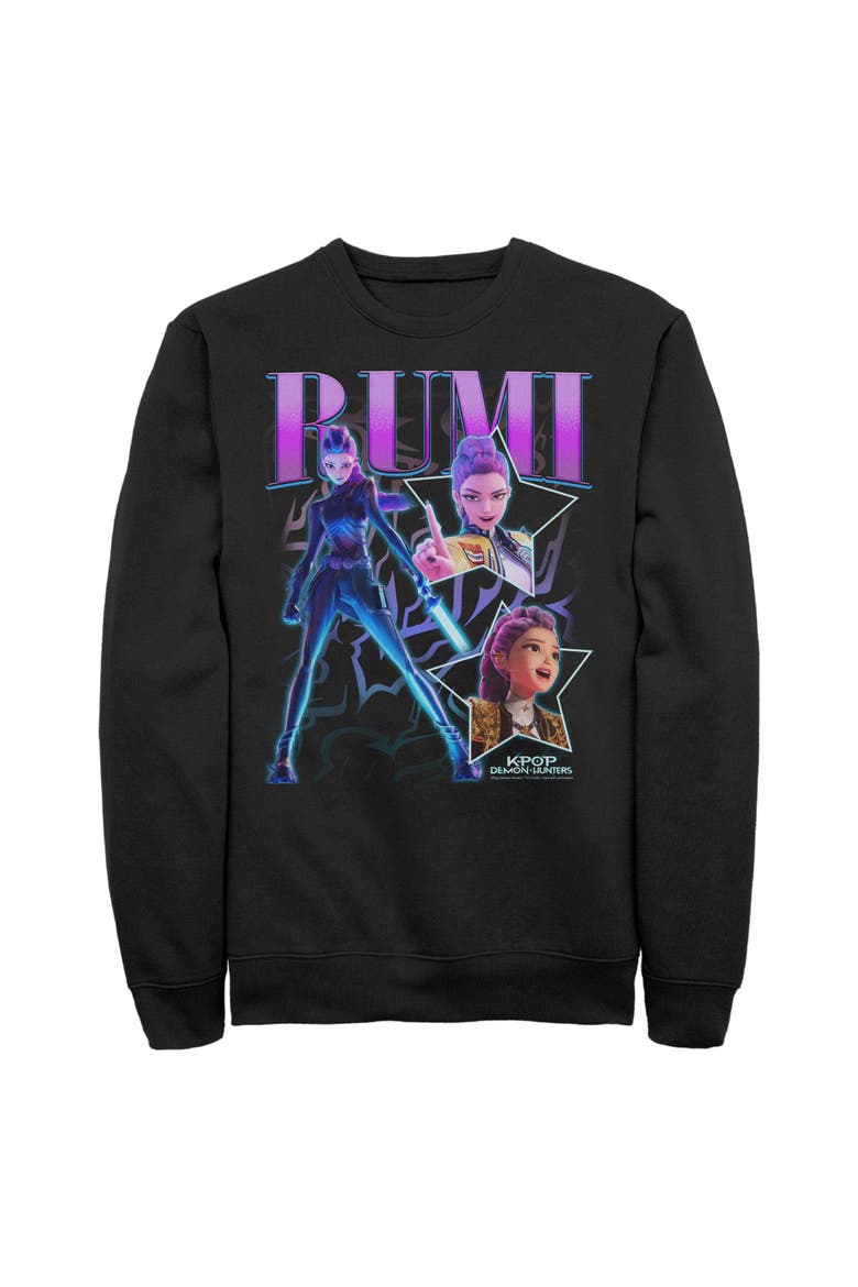Men's Rumi Super Star Logo Long Sleeve Crewneck Sweatshirt, Main, color, Black