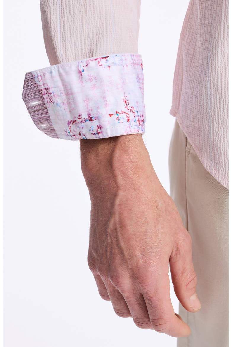 Textured Stretch Cotton Button-Up Shirt, Alternate, color, PINK