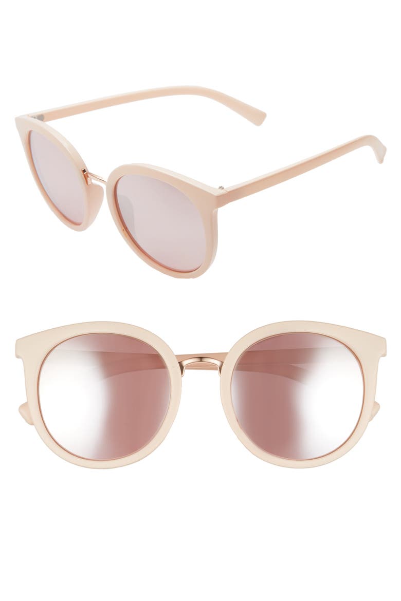 53mm Round Sunglasses, Main, color, NUDE/ROSEGOLD/MIRROR