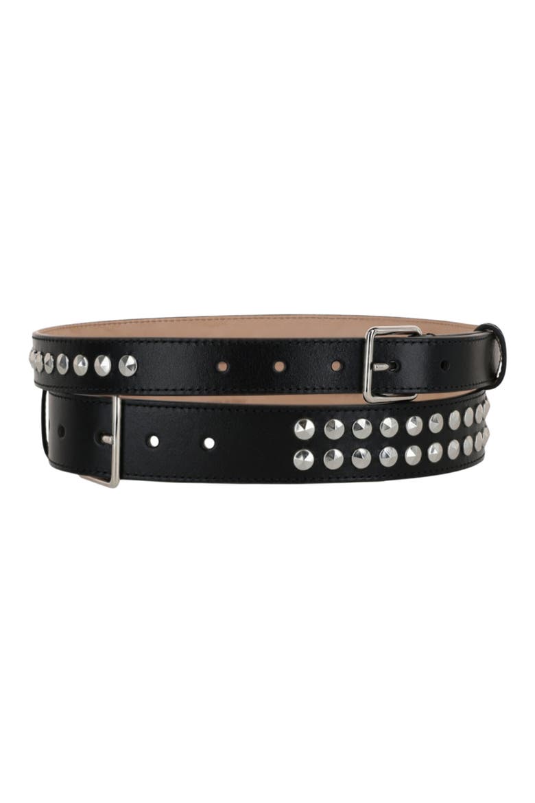 Double Studded Leather Belt, Main, color, BLACK