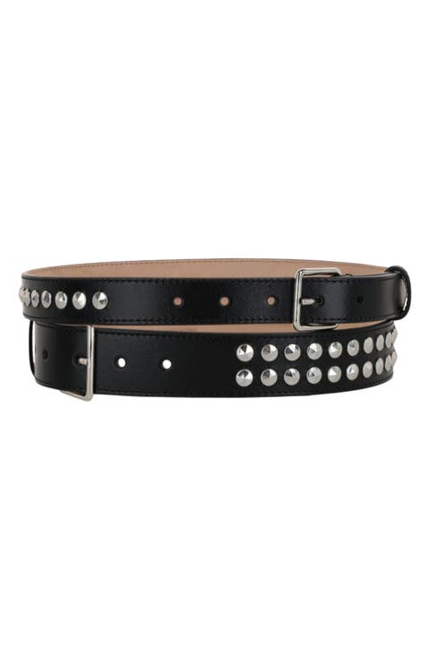 Double Studded Leather Belt