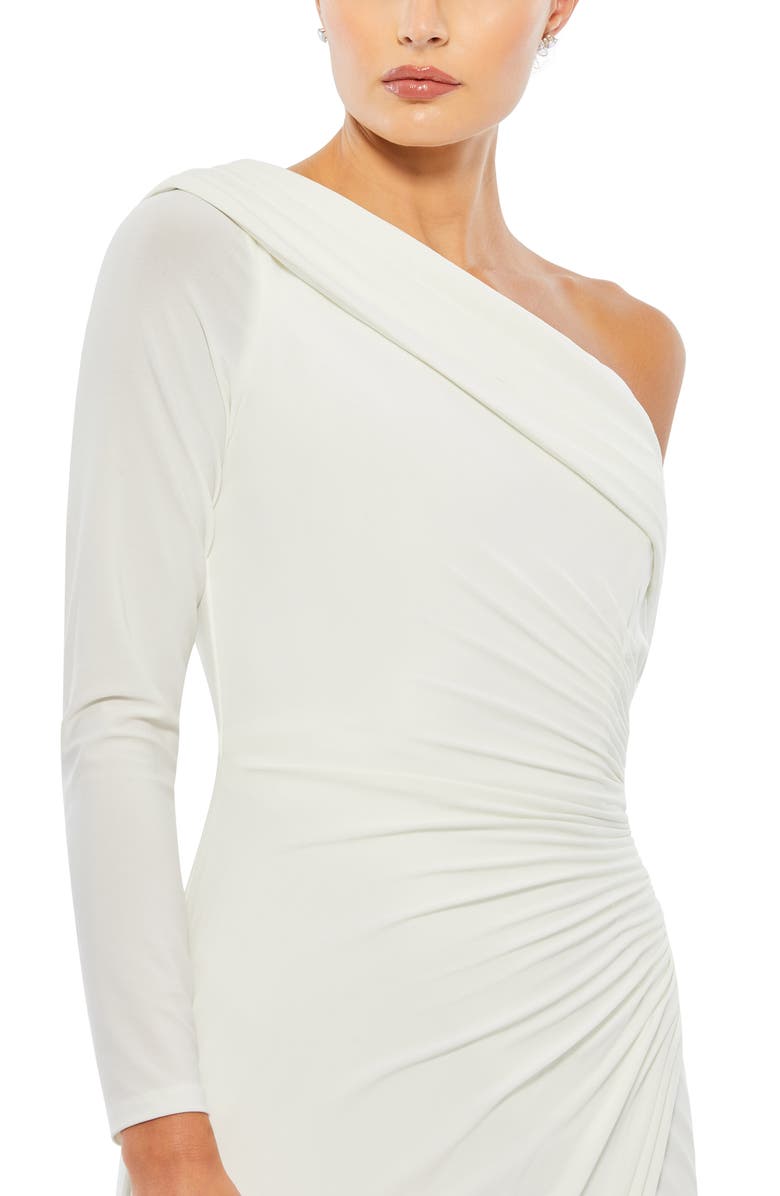 Mac Duggal Ruched Jersey Drop Shoulder Foldover Gown, Alternate, color, White