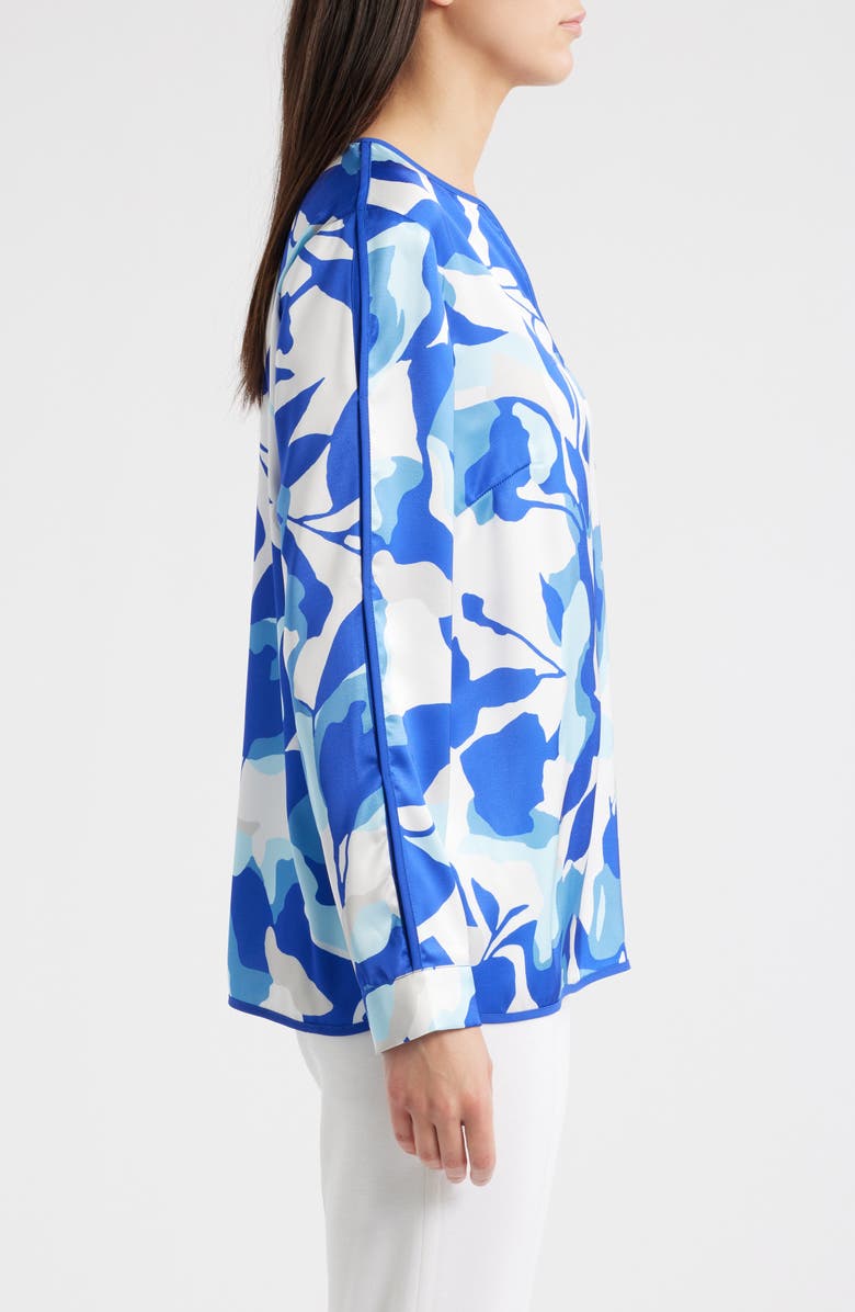 Ming Wang Split Sleeve Crêpe de Chine Blouse, Alternate, color, Sapphire Sea/ Dawn/ Multi