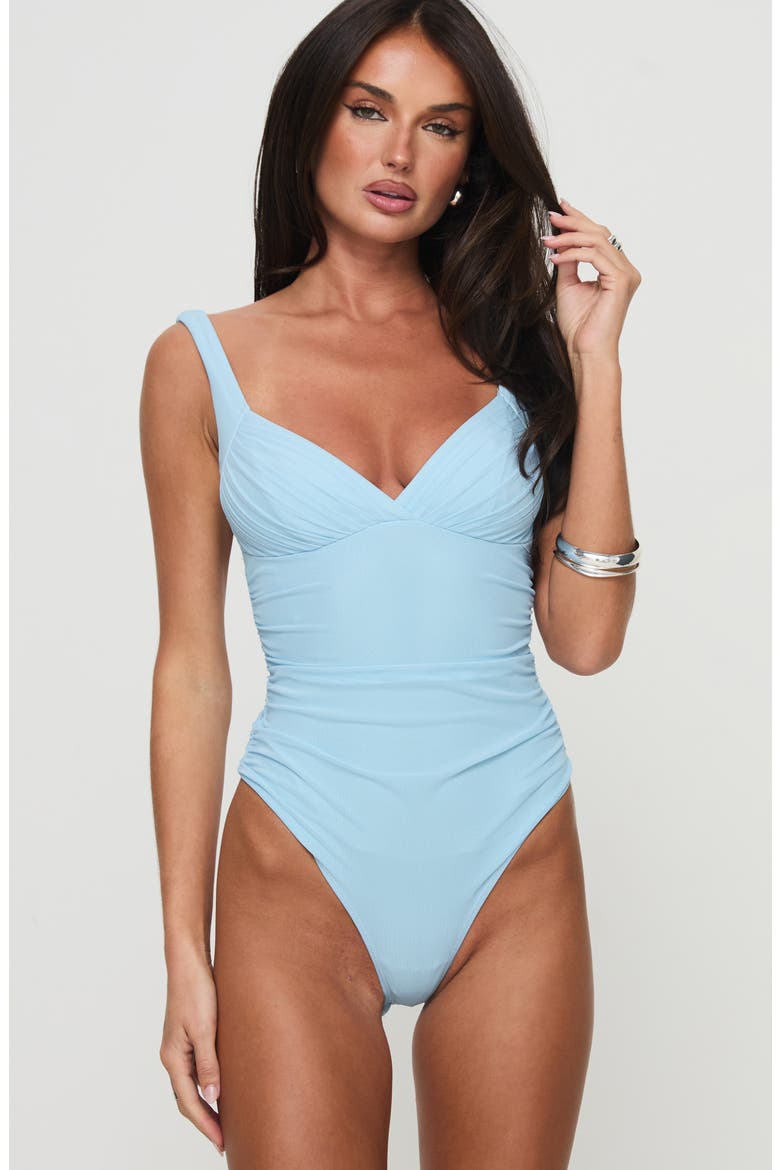 Morgane Ruched Mesh Bodysuit, Alternate, color, BLUE