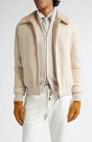 Eleventy Boiled Wool & Genuine Shearling Bomber Jacket