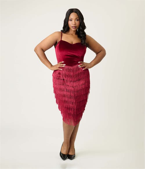 Unique Vintage Plus Size Chevron Fringe Pencil Dress In Burgundy