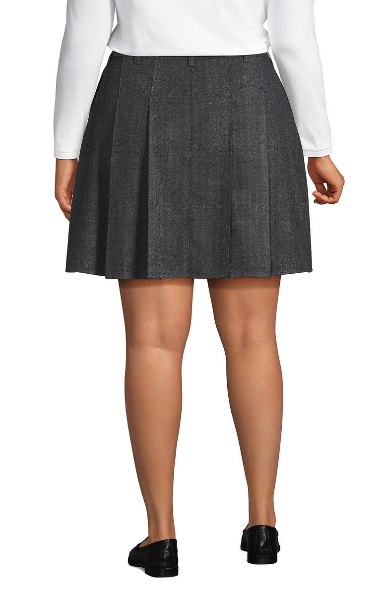 Lands' End Plus Size Brushed Flannel Pleated Mini Skirt, Alternate, color, Dark Gray Herringbone