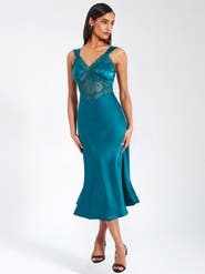 Miss Circle Perley Satin and Lace Midi Dress