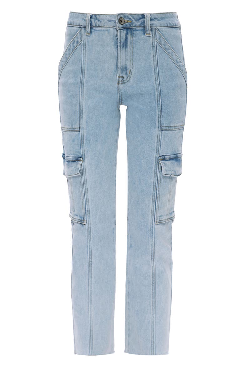 High Waist Ankle Straight Leg Cargo Jeans, Alternate, color, LIGHT BLUE