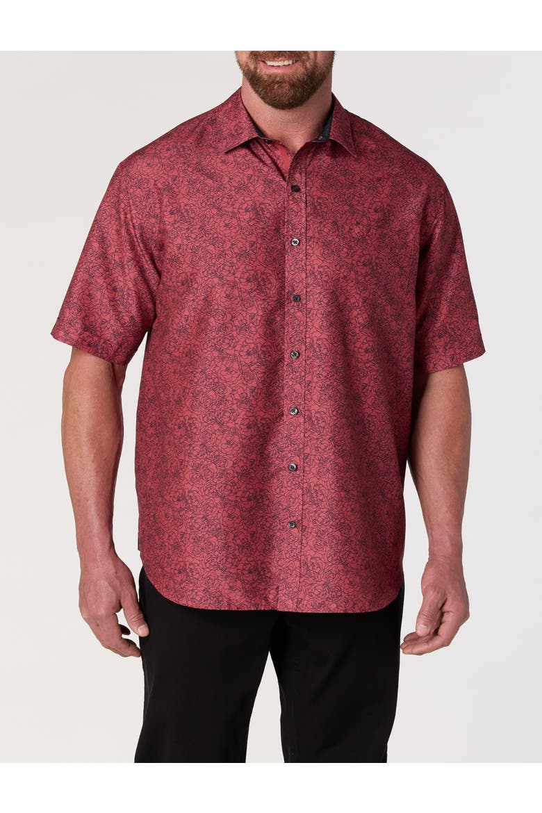 Big & Tall Microfiber Abstract Floral Sport Shirt, Alternate, color, EARTH RED