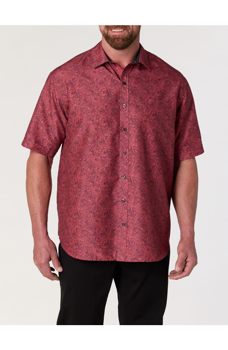 Synrgy by DXL Big & Tall Microfiber Abstract Floral Sport Shirt, Alternate, color, Earth Red