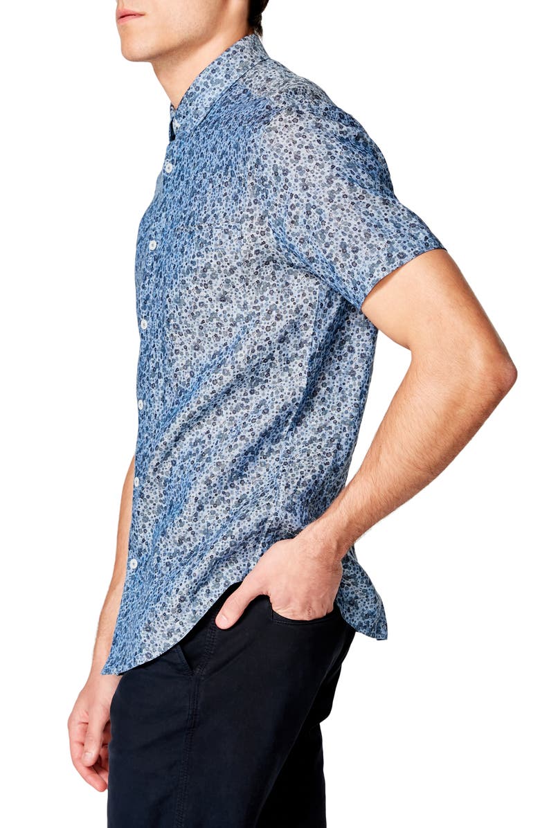 Good Man Brand On Point Slim Fit Floral Short Sleeve Linen Button-Up Shirt, Alternate, color, 
