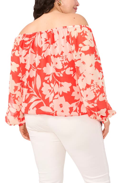 Shop Vince Camuto Floral Off The Shoulder Tie Hem Top In Cayenne