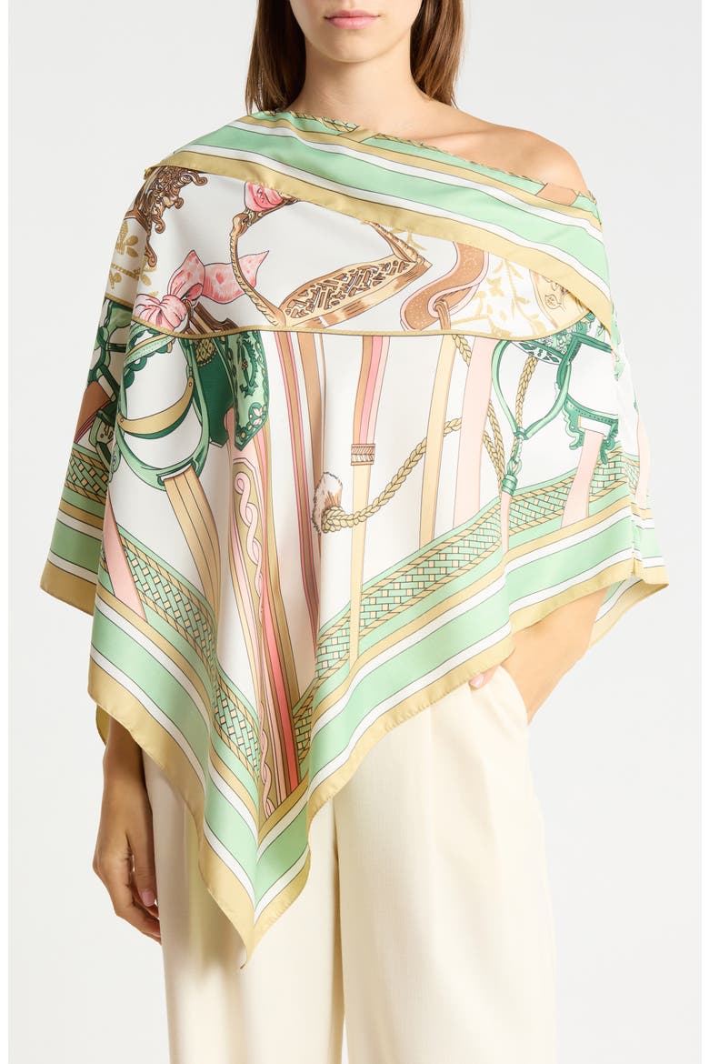 Chain Print Satin Scarf Poncho, Main, color, GREEN
