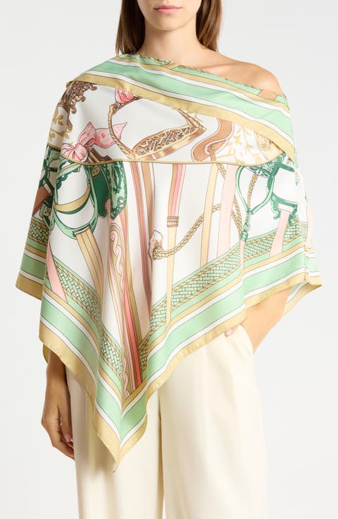 Chain Print Satin Scarf Poncho