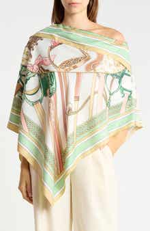 Chain Print Satin Scarf Poncho