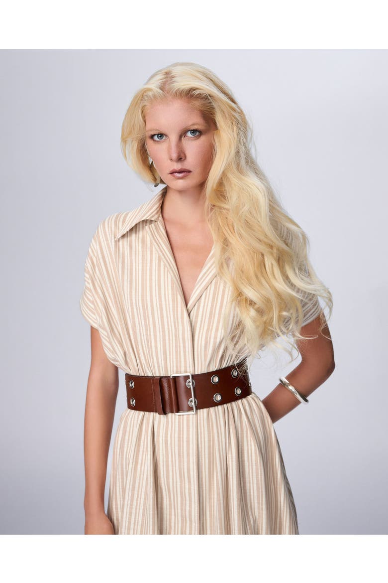 Astraea Lurex Belted Maxi Dress, Alternate, color, Sand