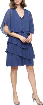 SL FASHIONS Tiered Ruffle Chiffon Dress with Jacket