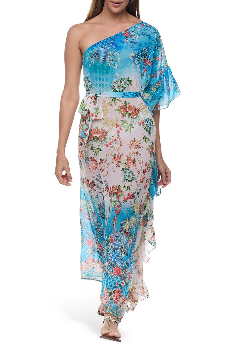 One-Shoulder Ruffle Dress, Main, color, BLUE