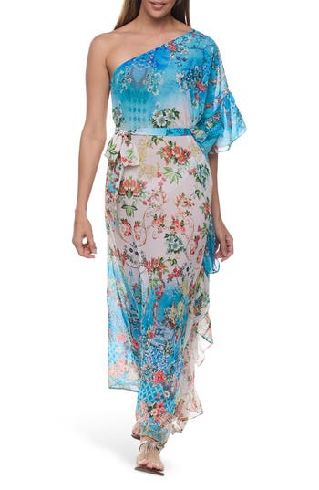 Ranee's Ranees One-shoulder Ruffle Dress In Blue