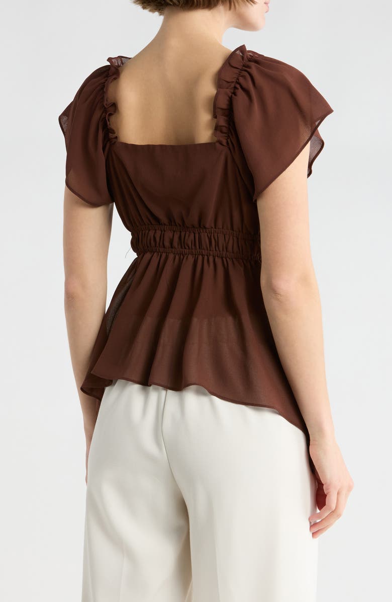 NSR Flutter Sleeve Chiffon Top, Alternate, color, Brown