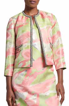 Ming Wang Beaded Abstract Jacquard Jacket