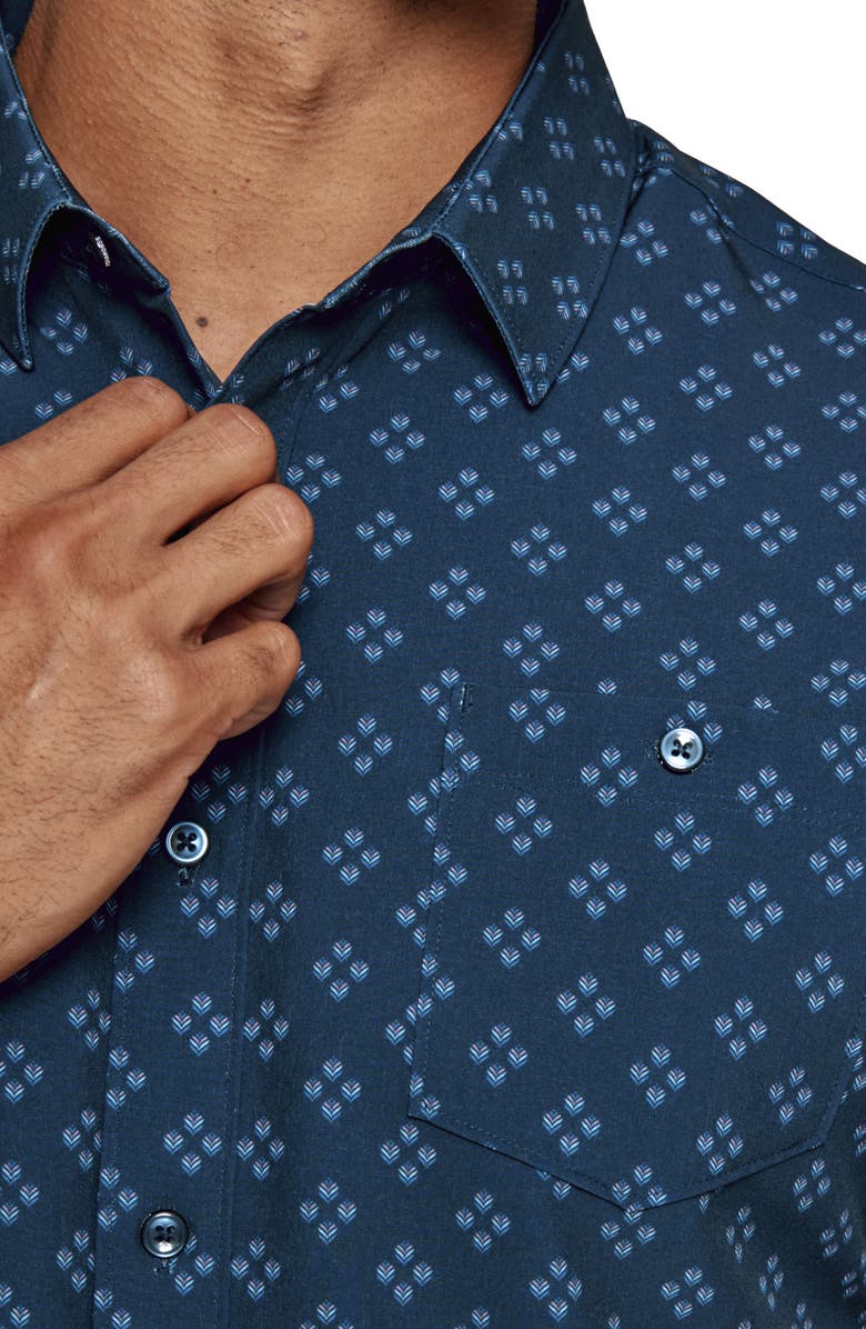 7 Diamonds Bradford Geo Print Short Sleeve Performance Button-Up Shirt, Alternate, color,