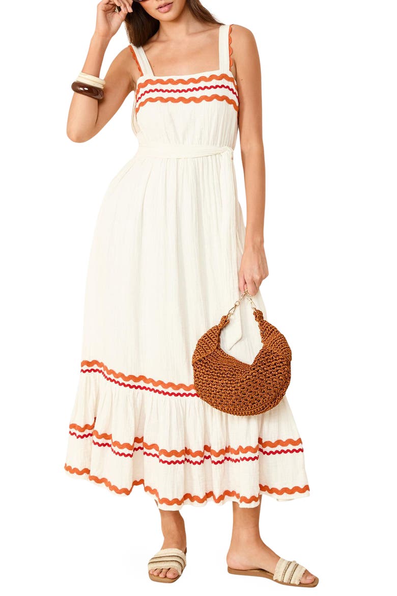 Rickrack Trim Maxi Sundress, Main, color, WHITE
