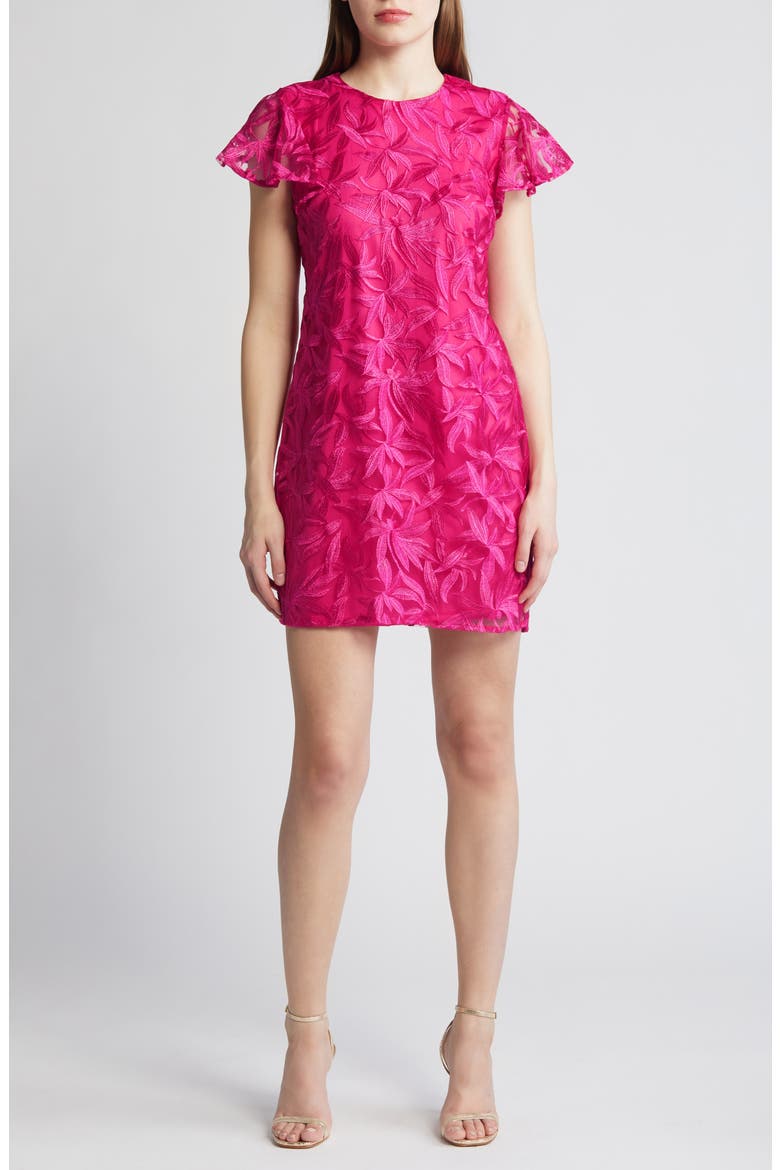 Leafy Embroidered Sheath Dress, Main, color, PINK