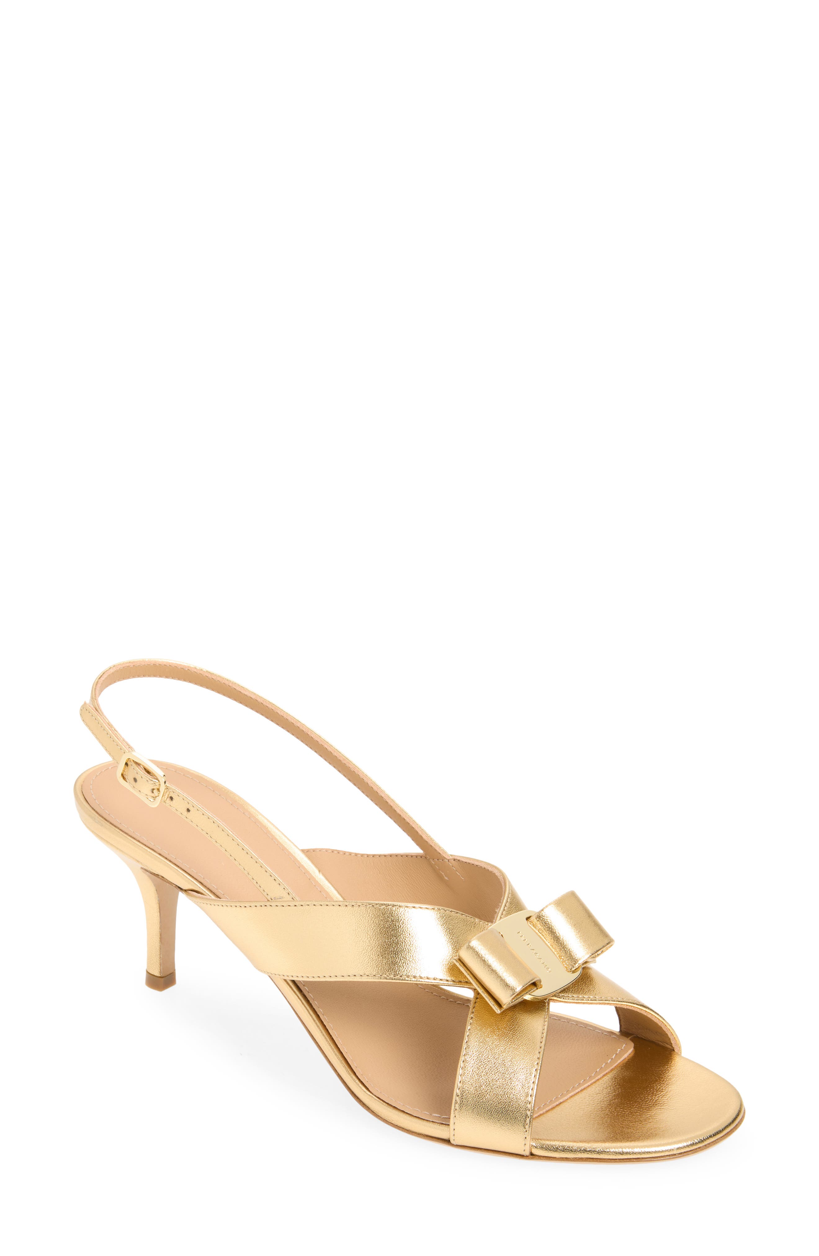 FERRAGAMO Rima Vara Bow Slingback Sandal, Main, color, Gold Lux Fondo Biscotto