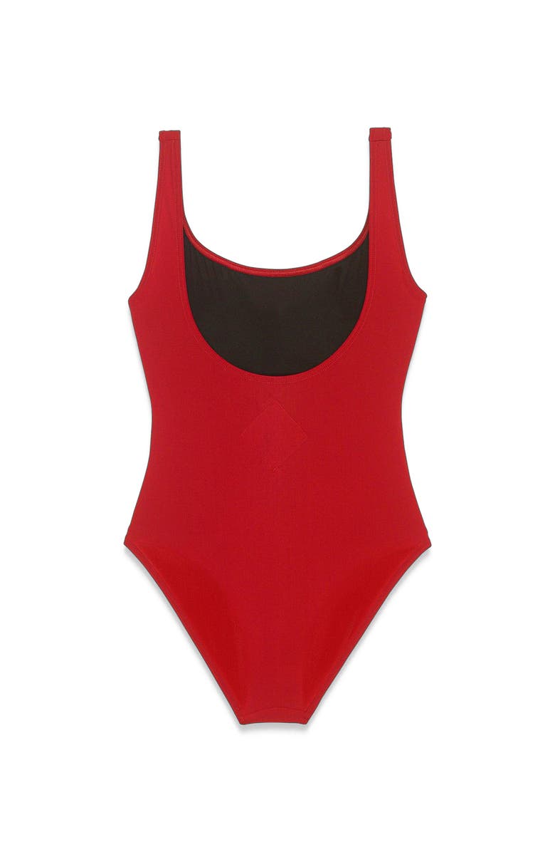 MCM Logo Print Swimsuit, Alternate, color, Candy Red