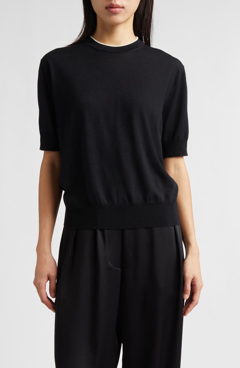 Jil Sander Piped Merino Wool Sweater, Main, color, Black