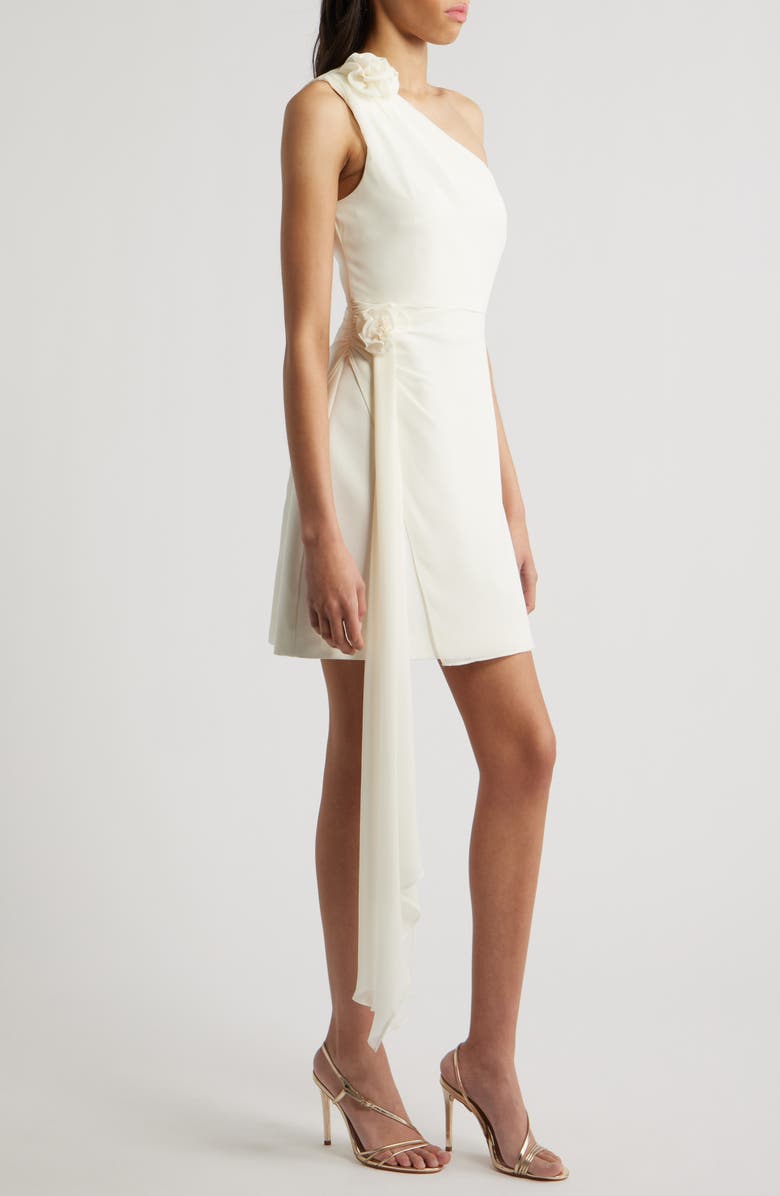 LIKELY Cassia Floral Detail One-Shoulder Cocktail Minidress, Alternate, color, White