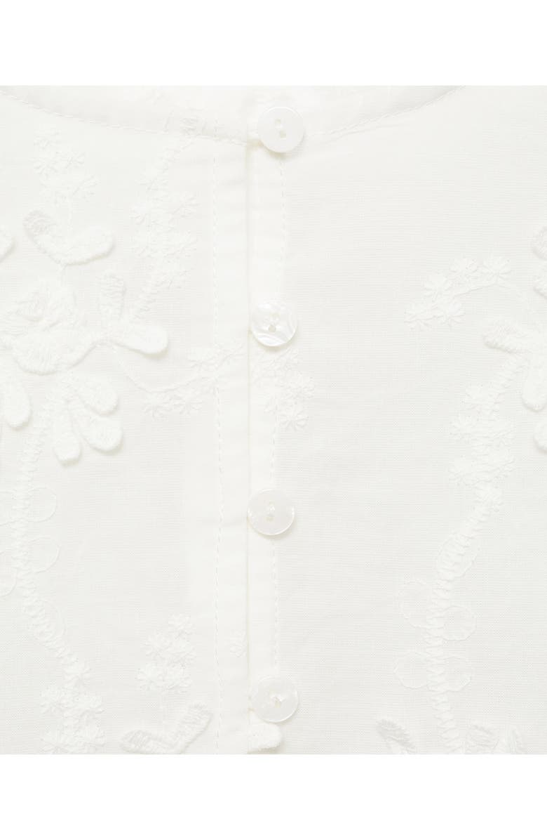 MANGO Floral Embroidered Cotton Peplum Button-Up Shirt, Alternate, color, Off White