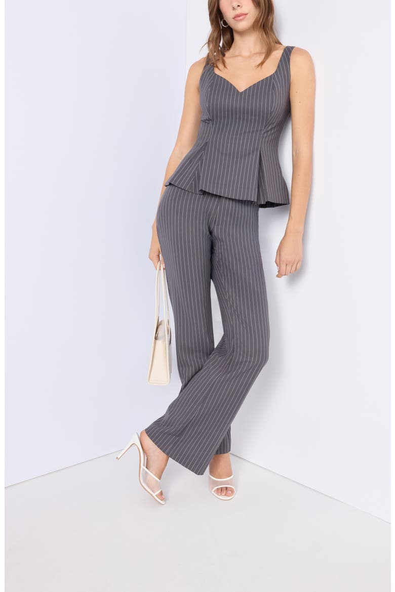Brooklyn Peplum Top, Main, color, GREY CHARCOAL PINSTRIPE