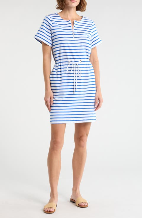 Jovanna Stripe Half Zip Dress