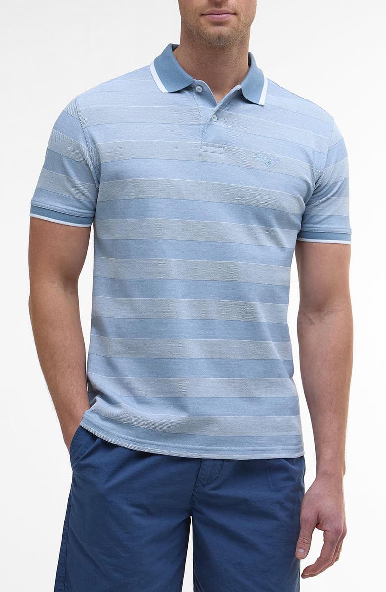 Barbour Branton Textured Stripe Cotton Piqué Polo, Main, color, Bleached Blue
