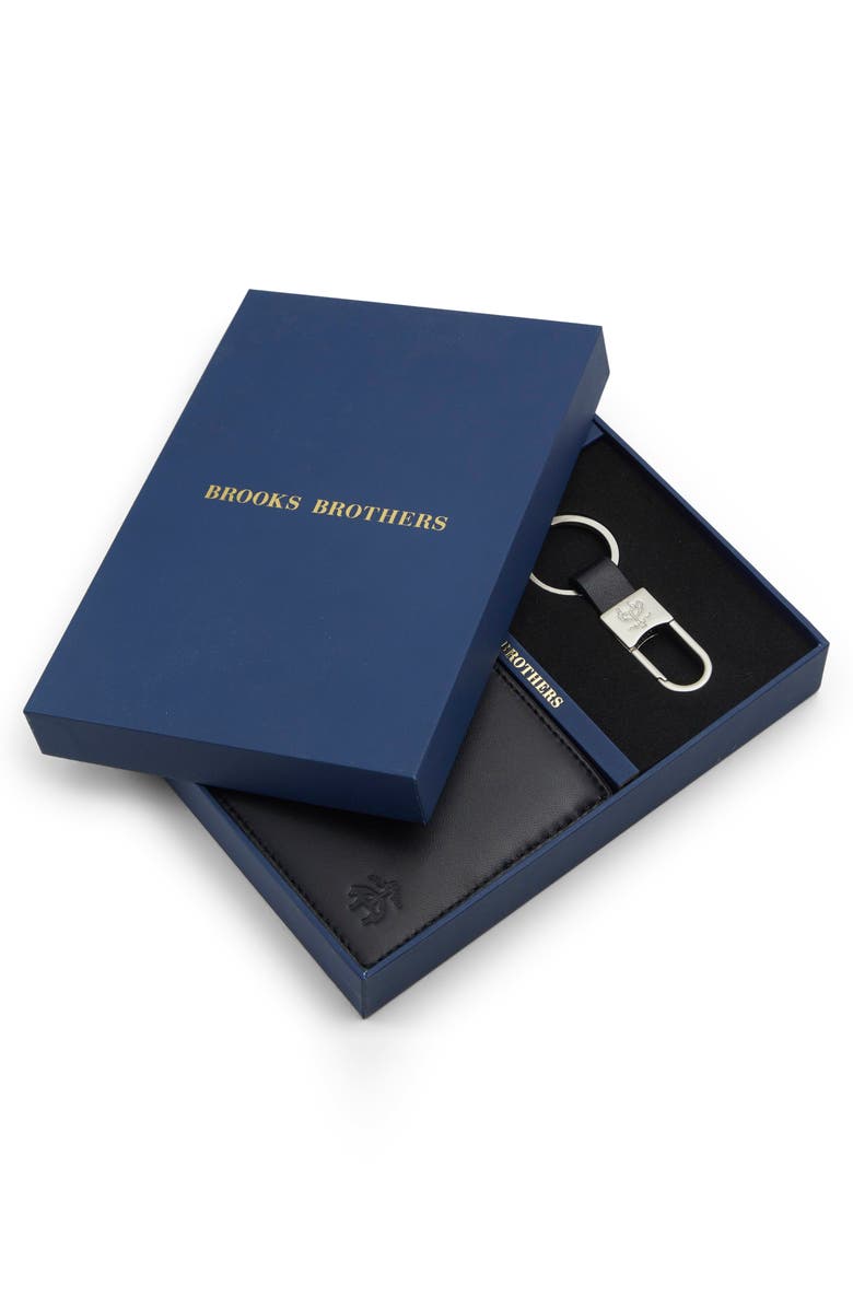 Brooks Brothers Leather Wallet & Keyring Gift Set, Alternate, color, Black