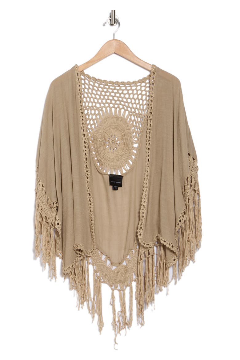 Crochet Fringe Cardigan, Alternate, color, DARK TAUPE
