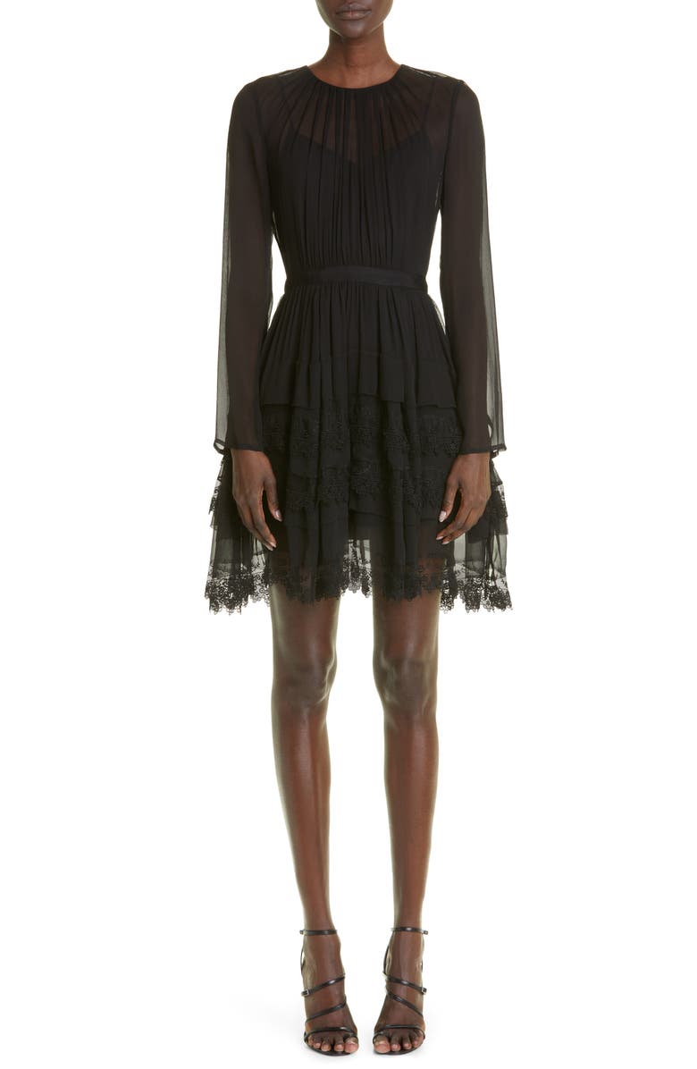 Jason Wu Collection Long Sleeve Tiered Silk Chiffon Dress, Main, color,