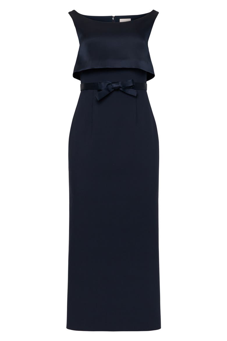 Mila Overlay Detail Column Dress, Alternate, color, NAVY