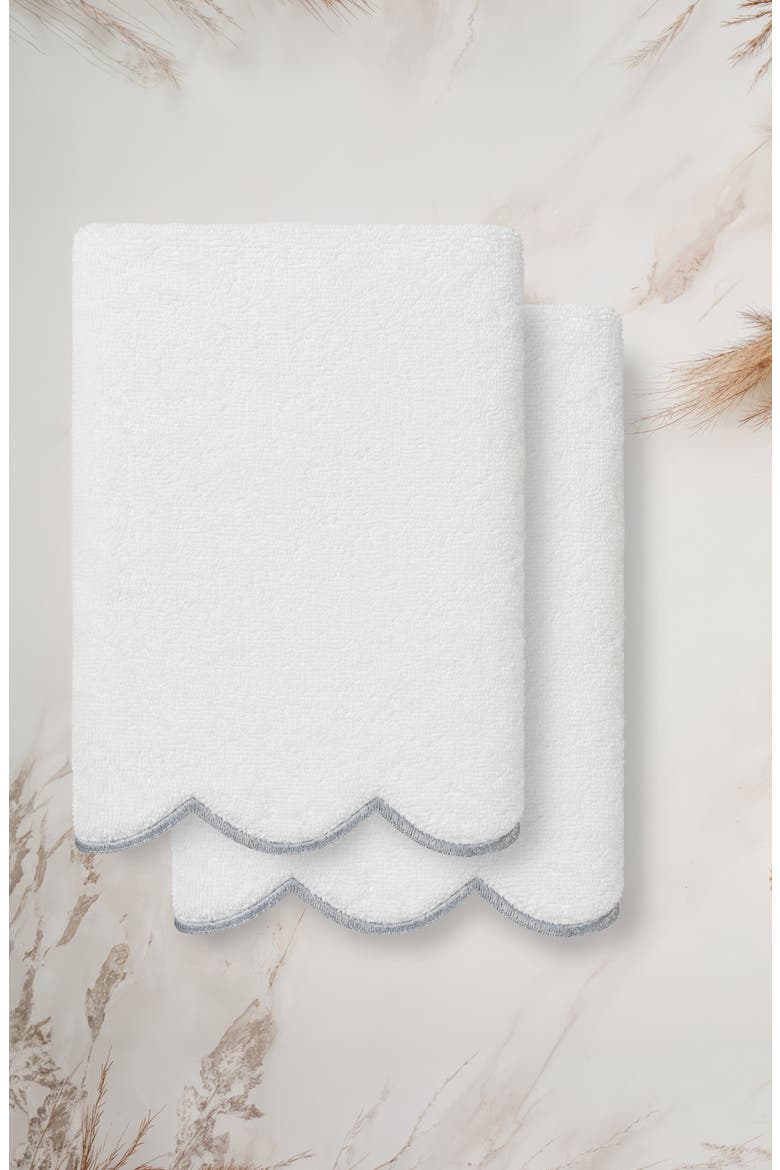 Adornia Scallop Set of 2 Hand Towels, Alternate, color, WHITE/ GRAY