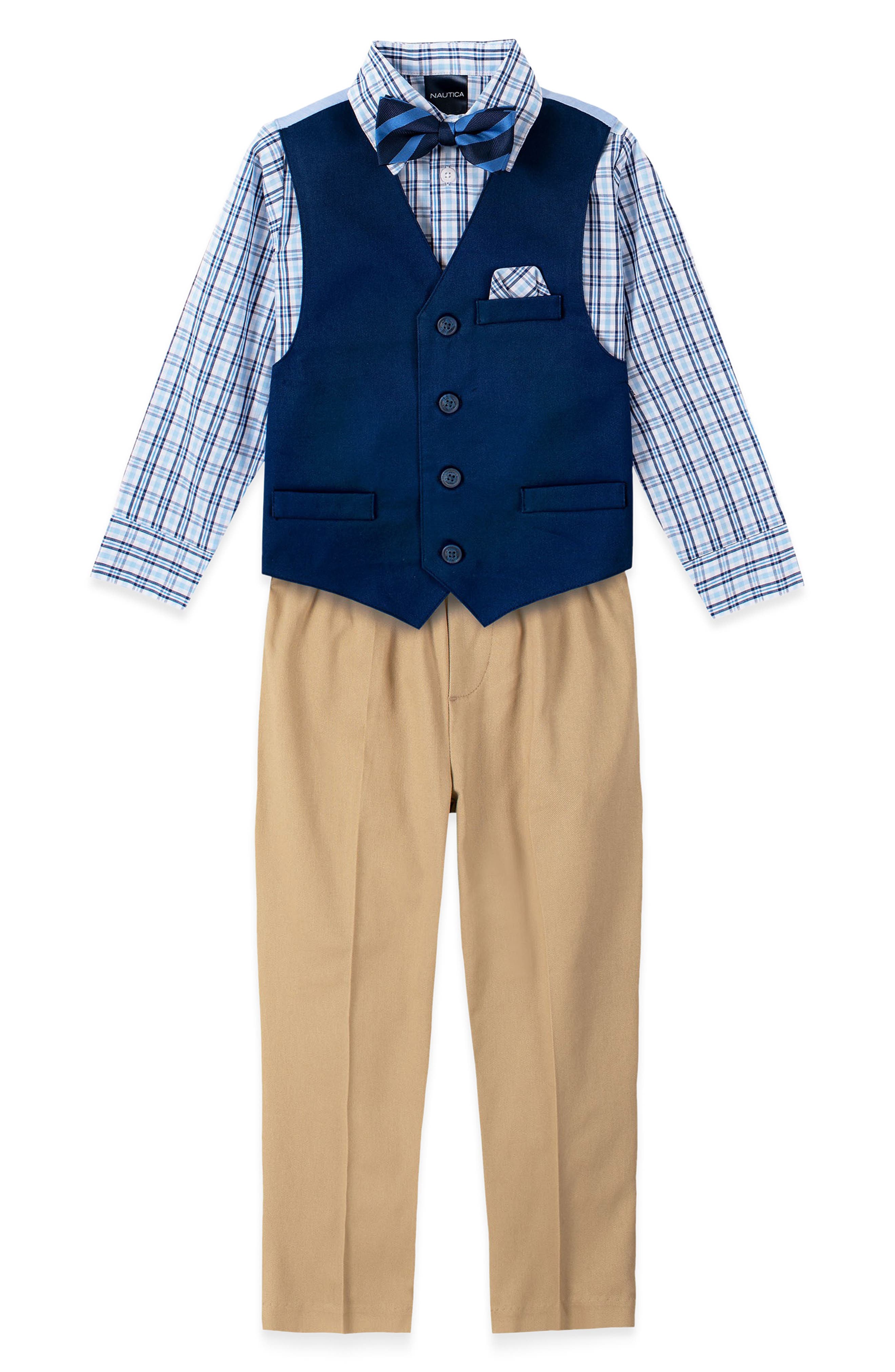Nautica Kids' Solid Twill Vest, Shirt, Pants & Bow Tie Set