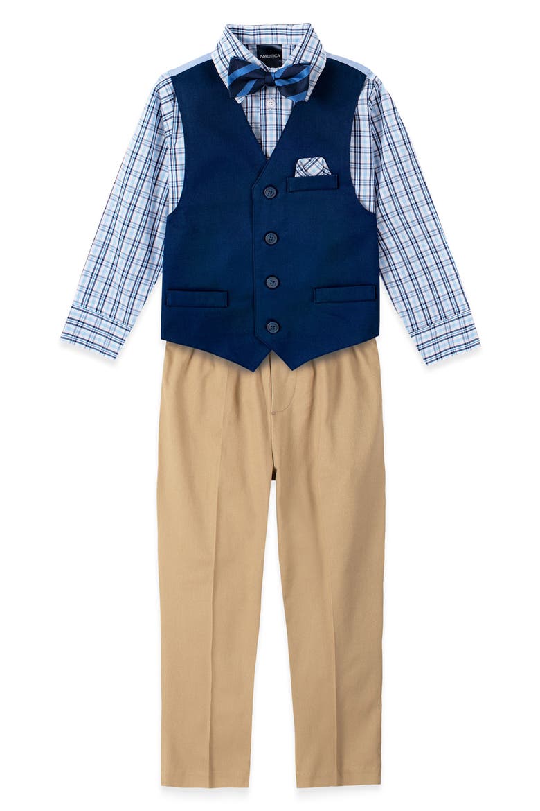 Kids' Solid Twill Vest, Shirt, Pants & Bow Tie Set, Main, color, FLAG BLUE
