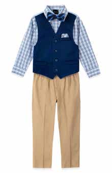 Nautica Kids' Solid Twill Vest, Shirt, Pants & Bow Tie Set