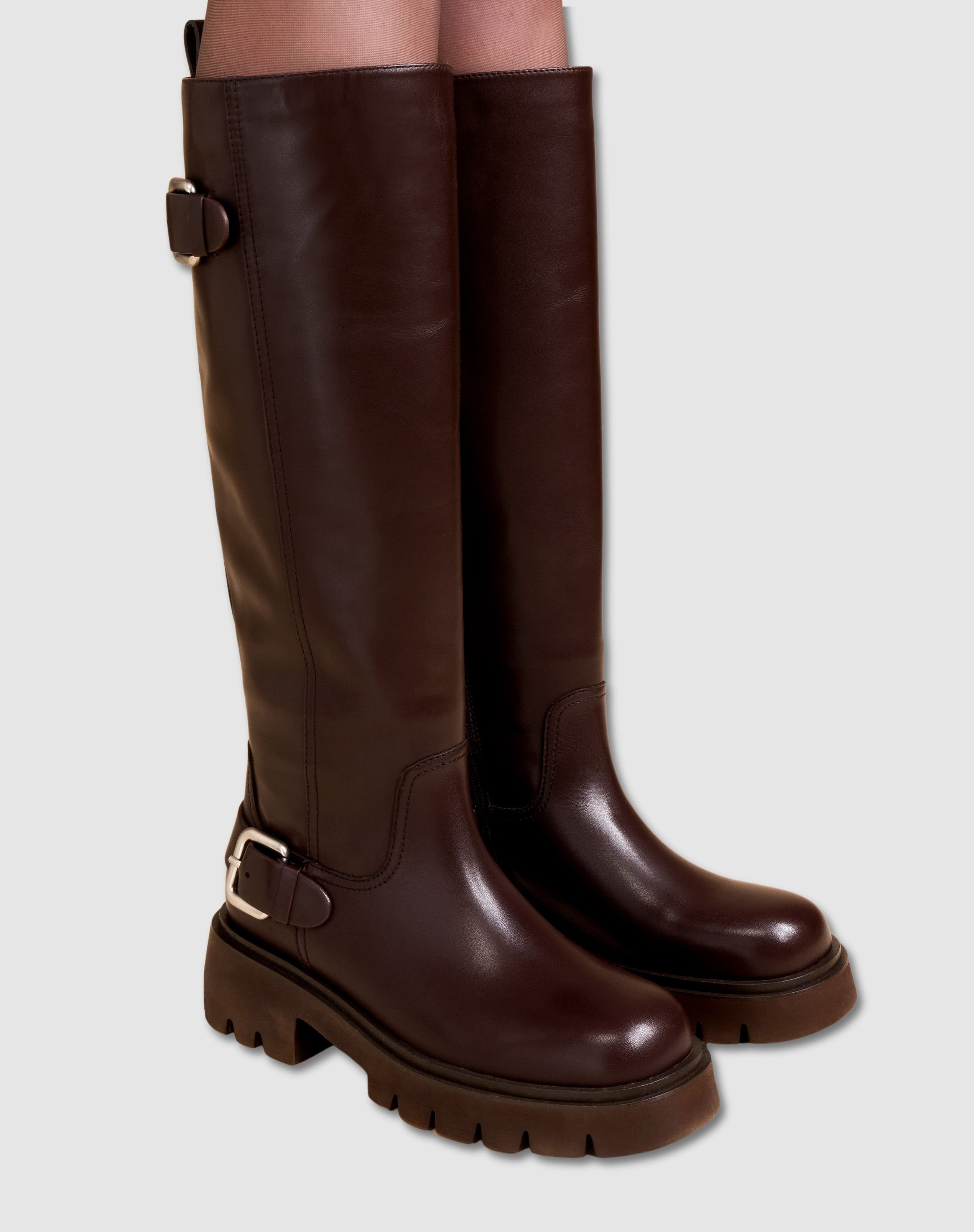 Herpen Chunky Treaded Sole Long Boot, Alternate, color, CHOCOLATE