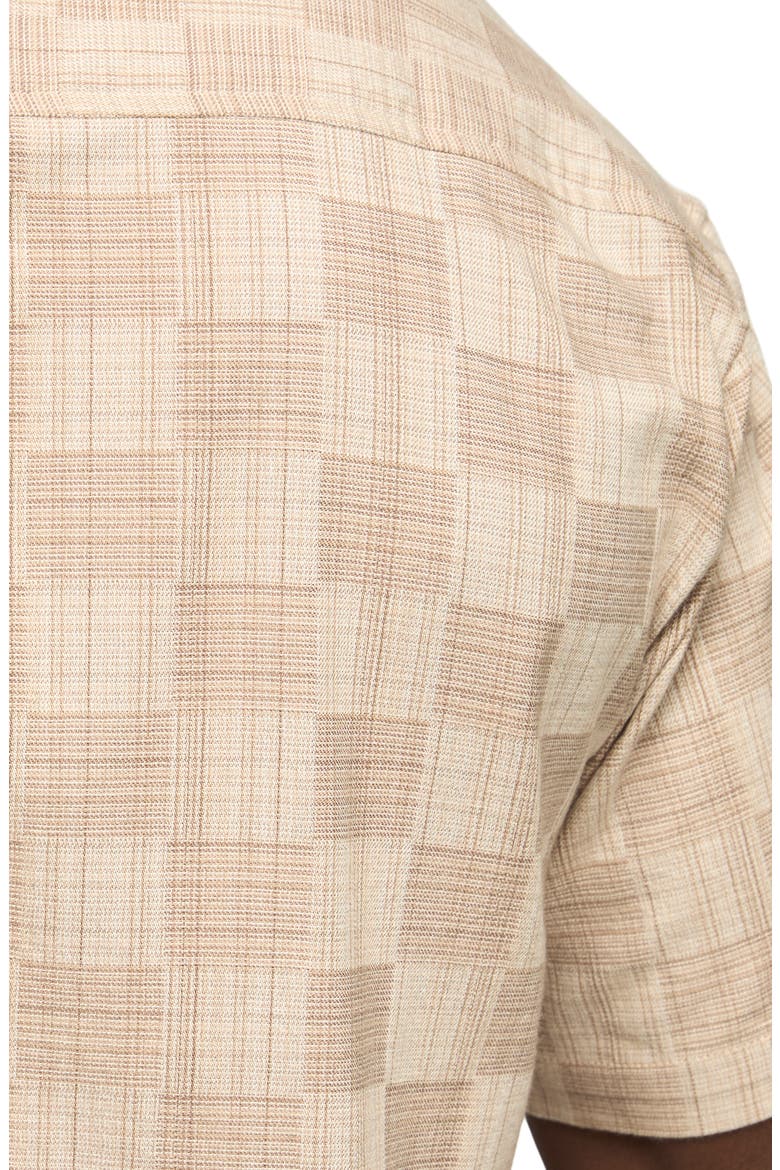 Checker Cotton Blend Camp Shirt, Alternate, color, BEIGE